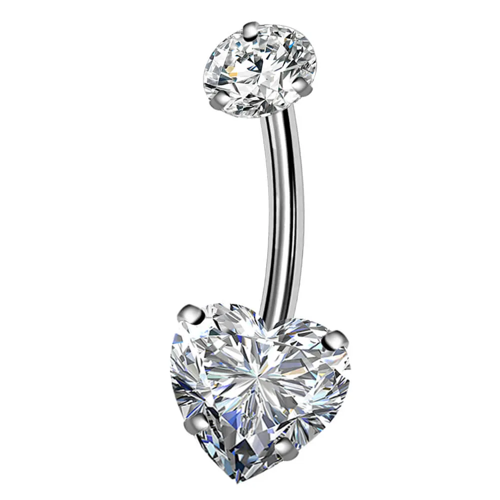 14G 10-16mm Round & Heart CZ Titanium Belly Button Ring
