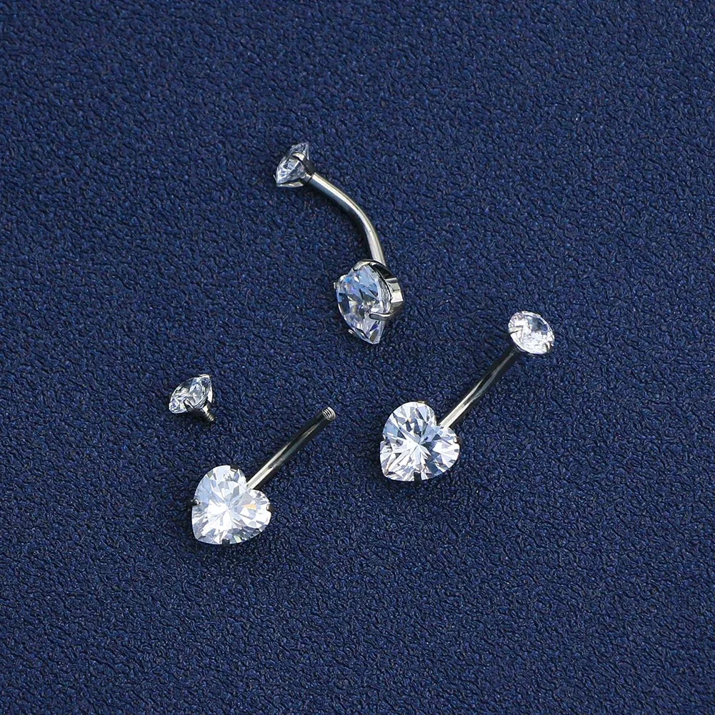 14G 10-16mm Round & Heart CZ Titanium Belly Button Ring