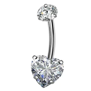14G 10-16mm Round & Heart CZ Titanium Belly Button Ring