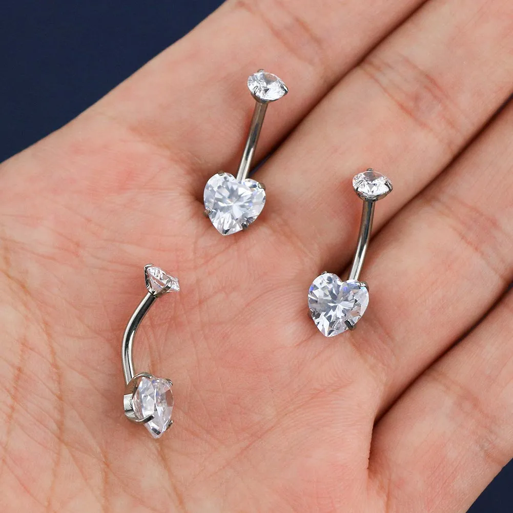 14G 10-16mm Round & Heart CZ Titanium Belly Button Ring