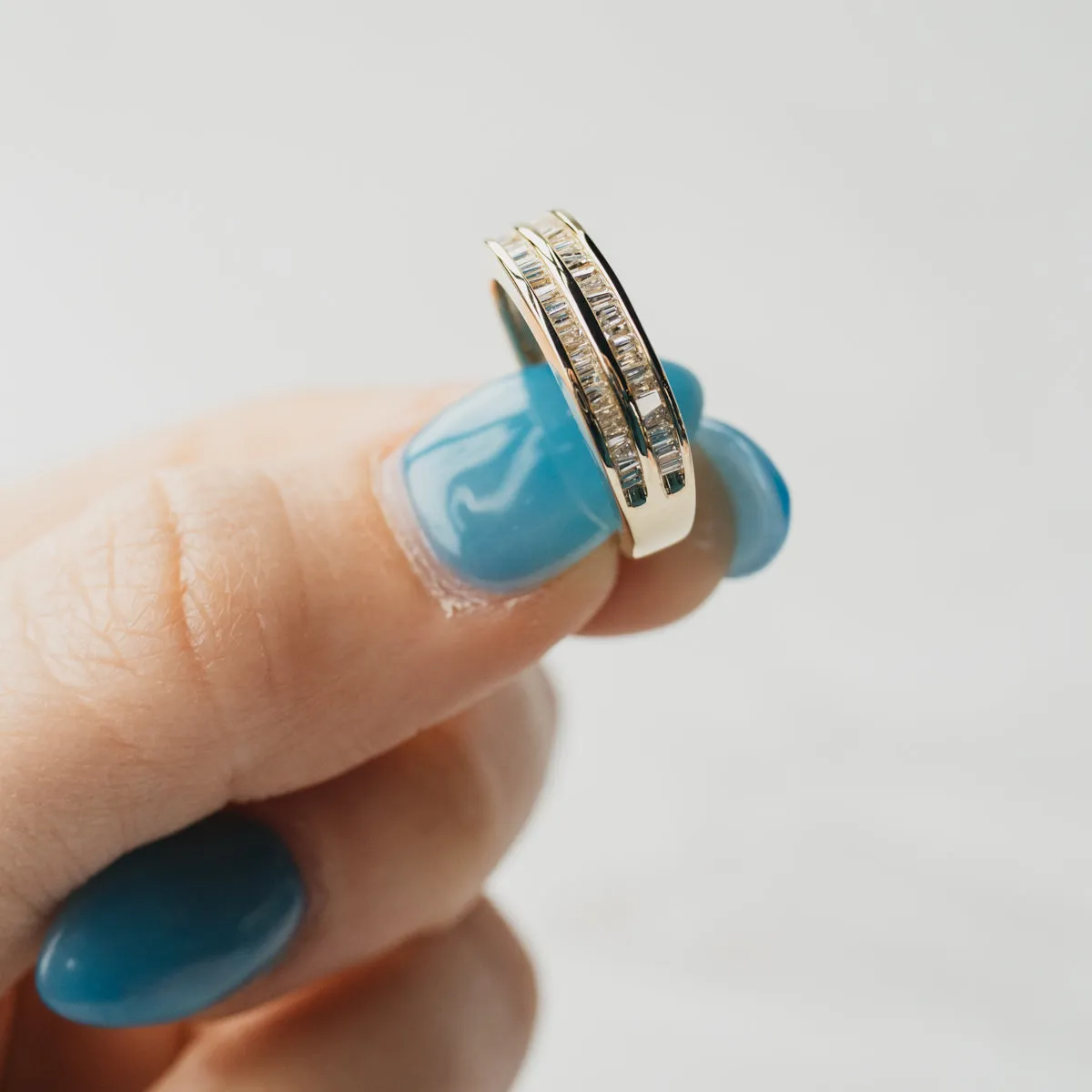 14K Yellow Gold Two Row Baguette Diamond Ring