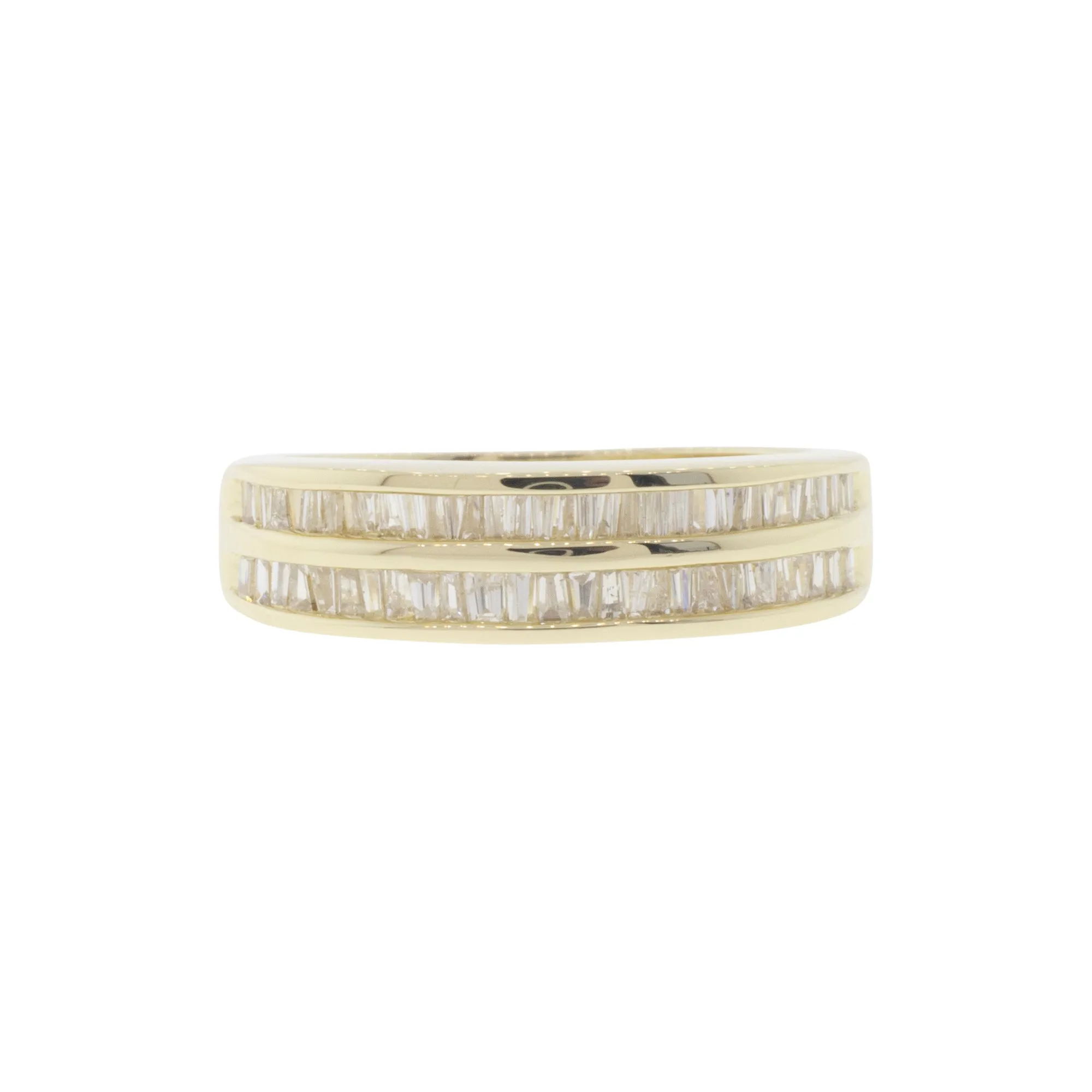 14K Yellow Gold Two Row Baguette Diamond Ring