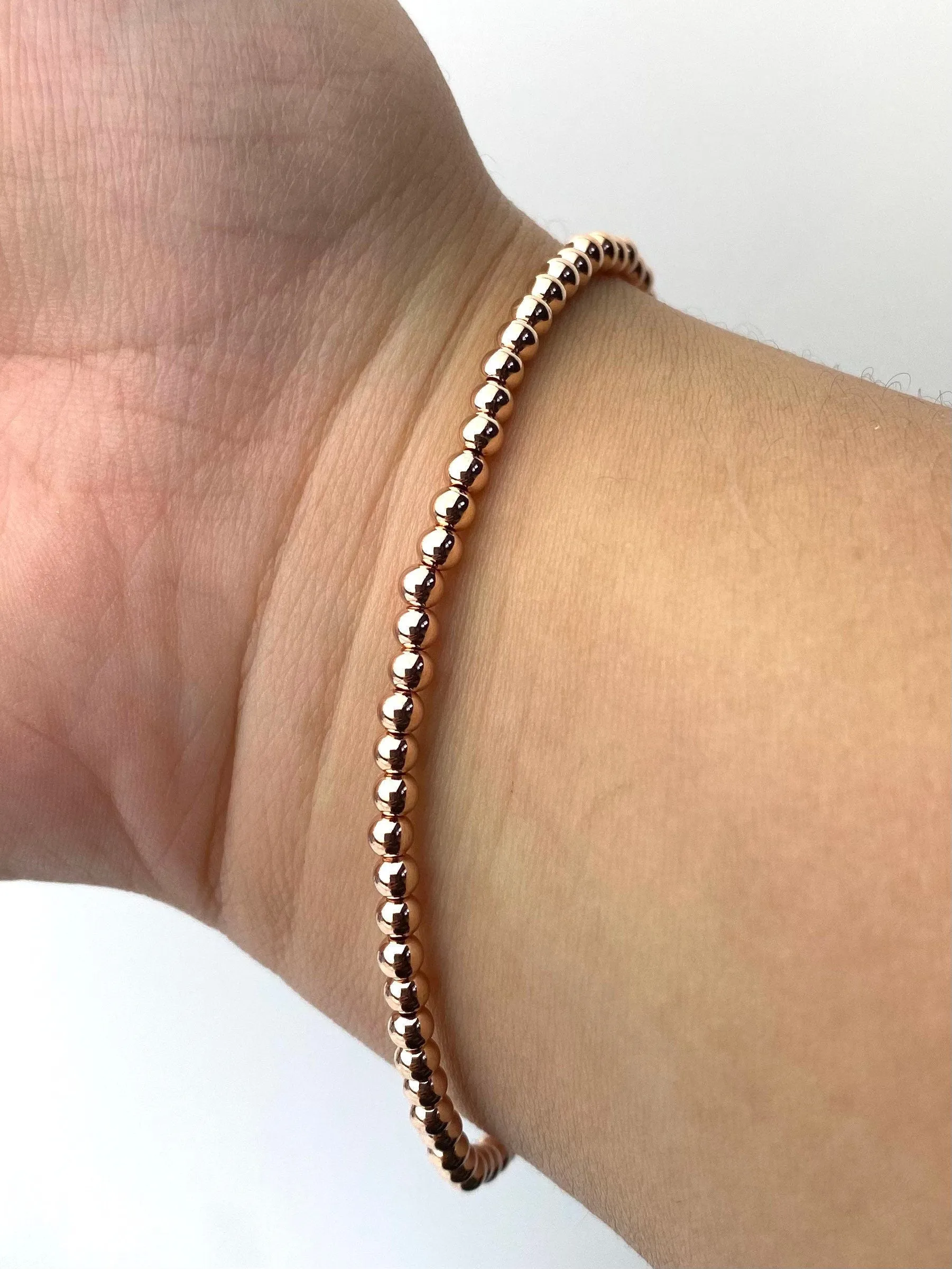 14KRGF 7.5" 3.0mm Beaded Stretchy Bracelet, Sku#4814730E75L