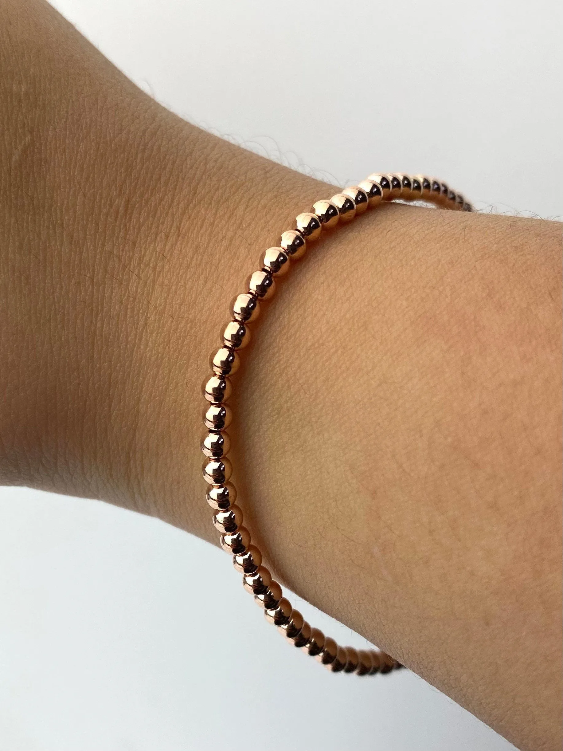 14KRGF 7.5" 3.0mm Beaded Stretchy Bracelet, Sku#4814730E75L