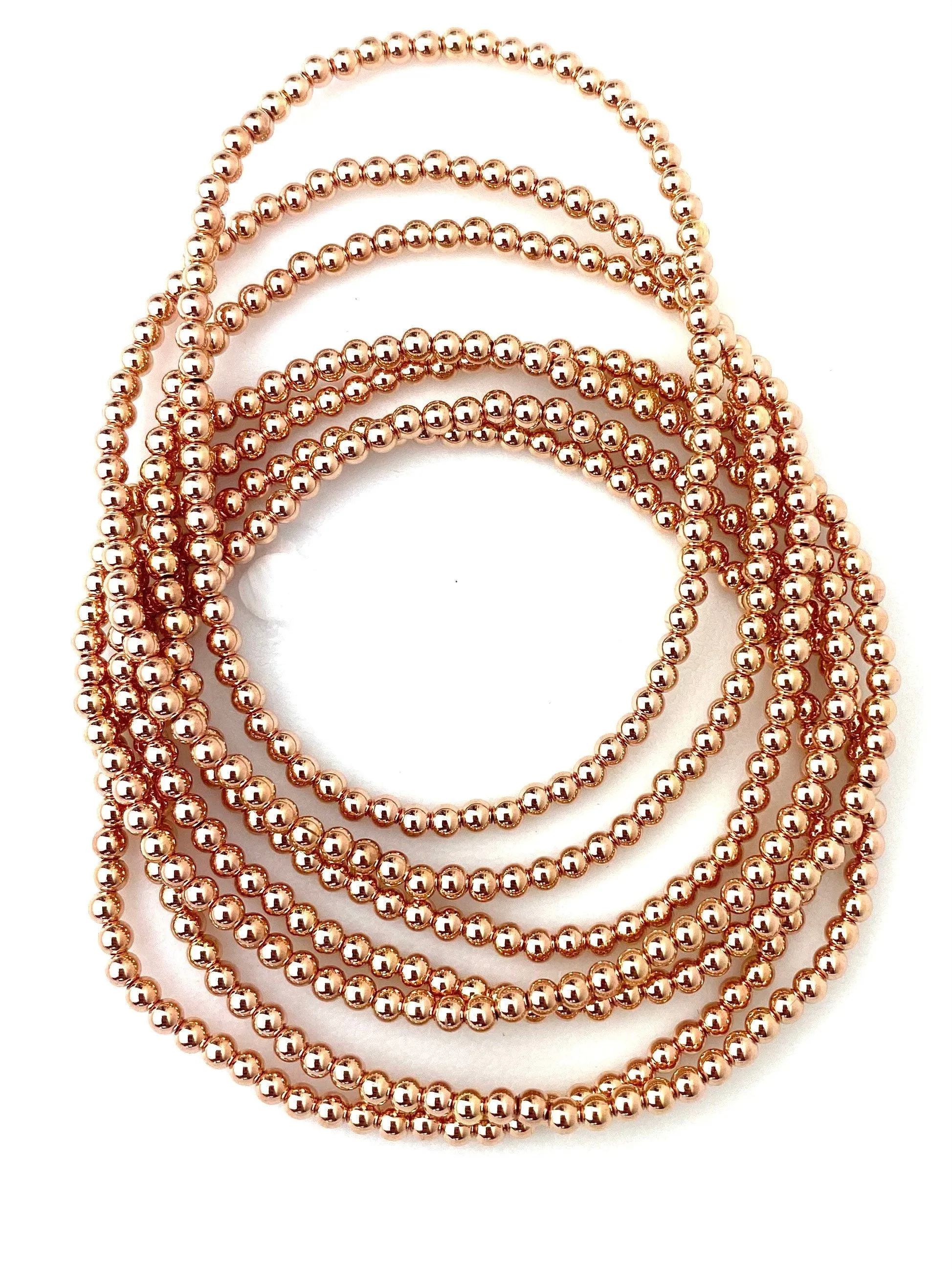 14KRGF 7.5" 3.0mm Beaded Stretchy Bracelet, Sku#4814730E75L