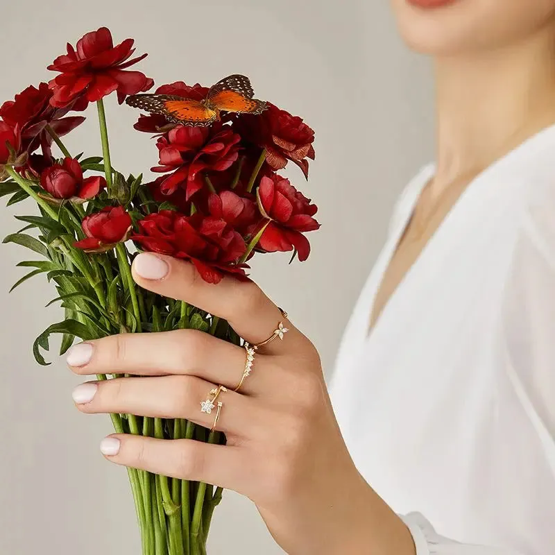 18K Gold Diamonds Elegant Summer Flower Ring