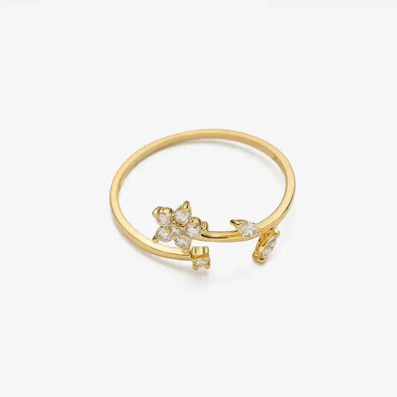 18K Gold Diamonds Elegant Summer Flower Ring