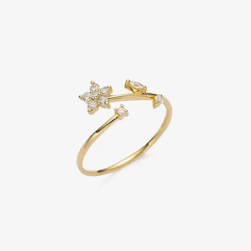 18K Gold Diamonds Elegant Summer Flower Ring