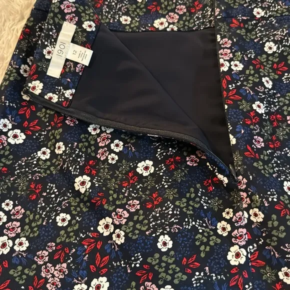 1901 Floral Button Front Mini Skirt Womens Navy Retro Hippie Chic Fall size12