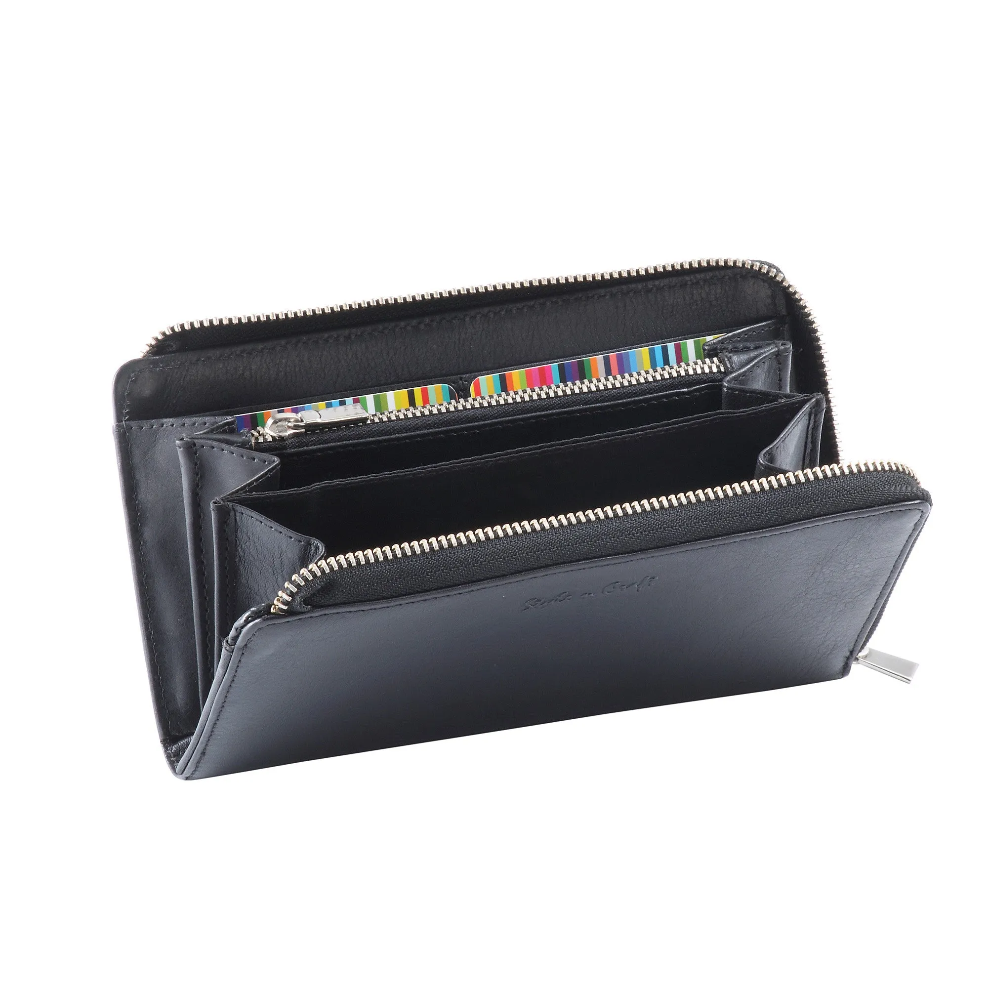301966-BL Ladies Zippered Leather Clutch Wallet in Black | Style n Craft