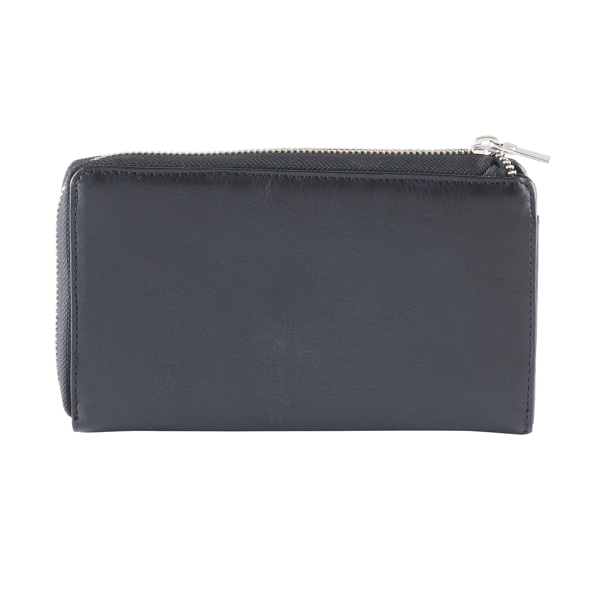 301966-BL Ladies Zippered Leather Clutch Wallet in Black | Style n Craft