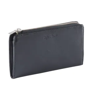 301966-BL Ladies Zippered Leather Clutch Wallet in Black | Style n Craft