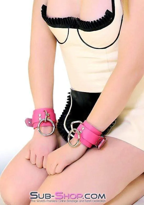 5733A-SIS      Kept Sissy Boy Locking Hot Pink Leather Bondage Wrist Cuffs