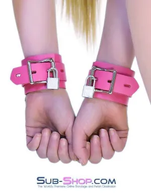 5733A-SIS      Kept Sissy Boy Locking Hot Pink Leather Bondage Wrist Cuffs