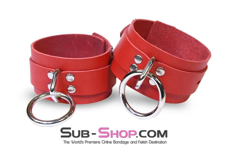 9744A      Lust Cuffs Locking Red Leather Wrist Cuffs