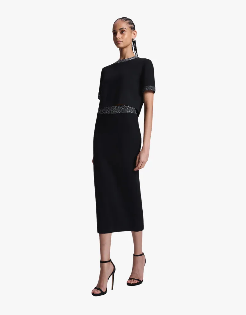 A.L.C. Jane Sequin Embellished Knit Midi Skirt in Black & Silver