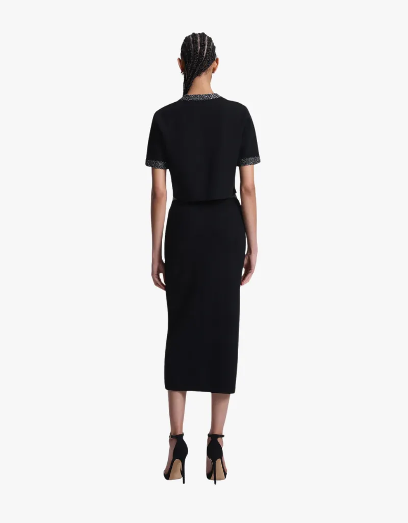A.L.C. Jane Sequin Embellished Knit Midi Skirt in Black & Silver
