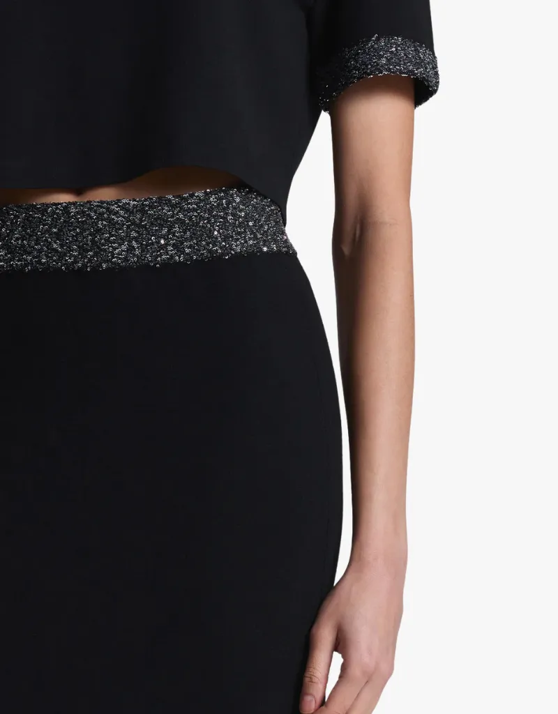 A.L.C. Jane Sequin Embellished Knit Midi Skirt in Black & Silver