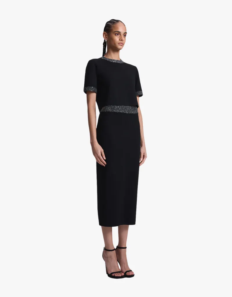 A.L.C. Jane Sequin Embellished Knit Midi Skirt in Black & Silver