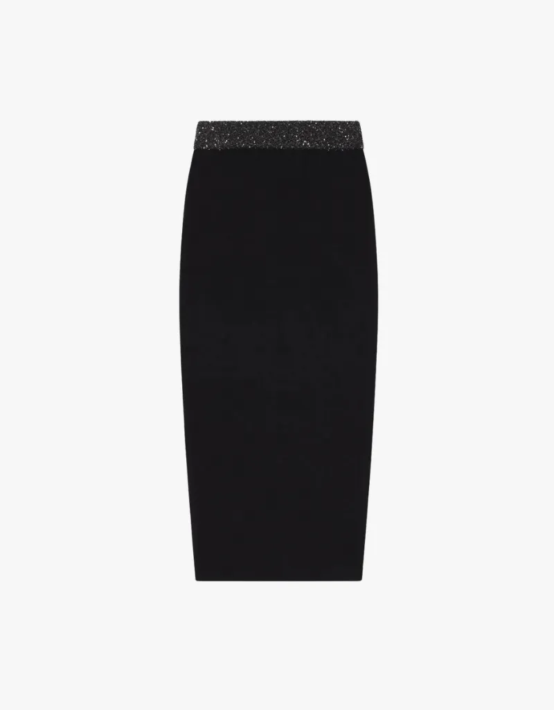 A.L.C. Jane Sequin Embellished Knit Midi Skirt in Black & Silver