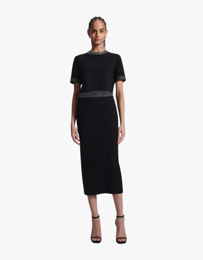 A.L.C. Jane Sequin Embellished Knit Midi Skirt in Black & Silver