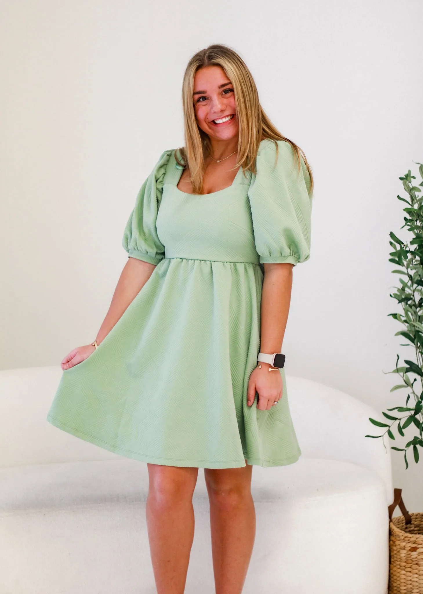 Always On My Mind Textured Dress in Sage