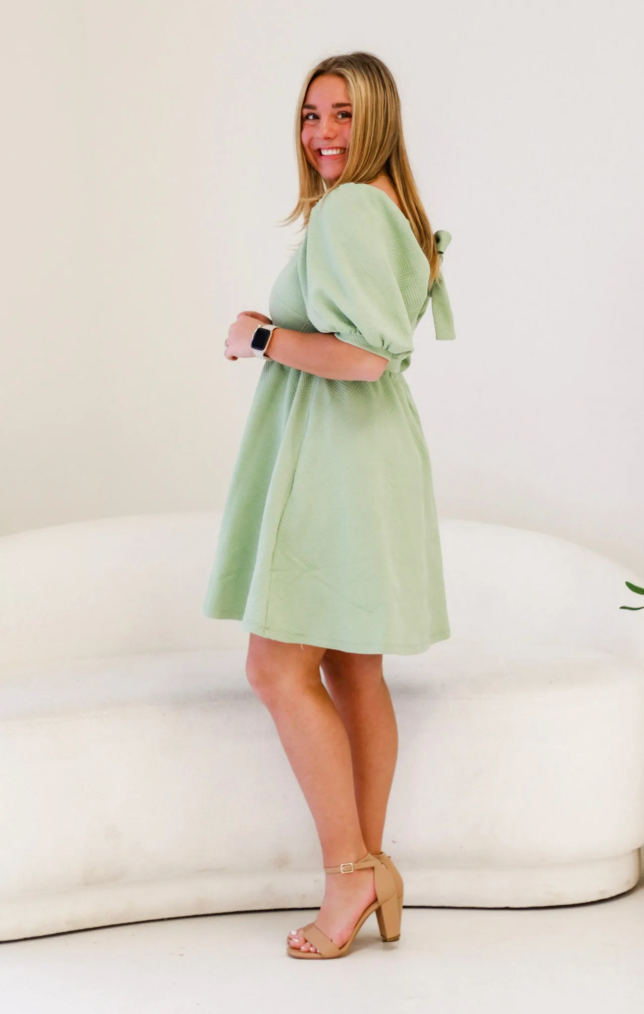 Always On My Mind Textured Dress in Sage