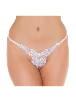Amorable - Luxe Slip Met Vlinder Motief En Open Kruis - Wit - One Size