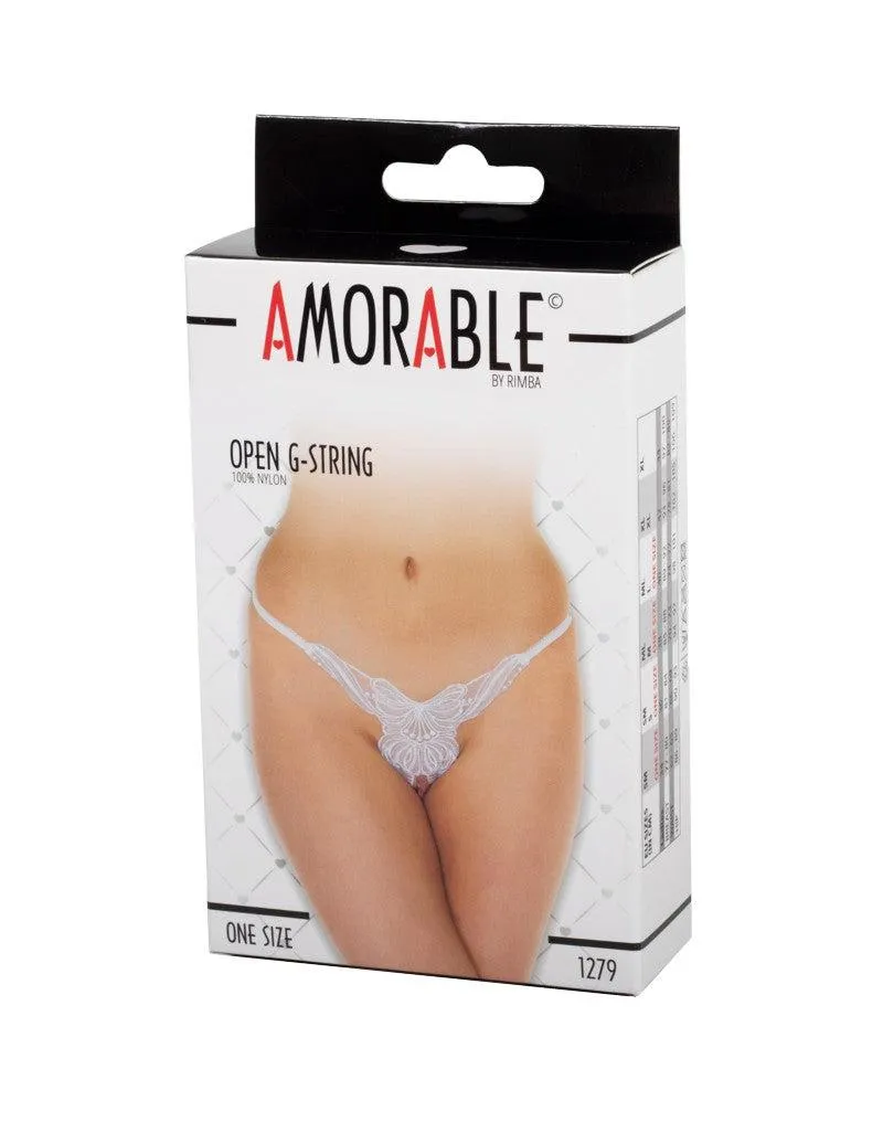 Amorable - Luxe Slip Met Vlinder Motief En Open Kruis - Wit - One Size