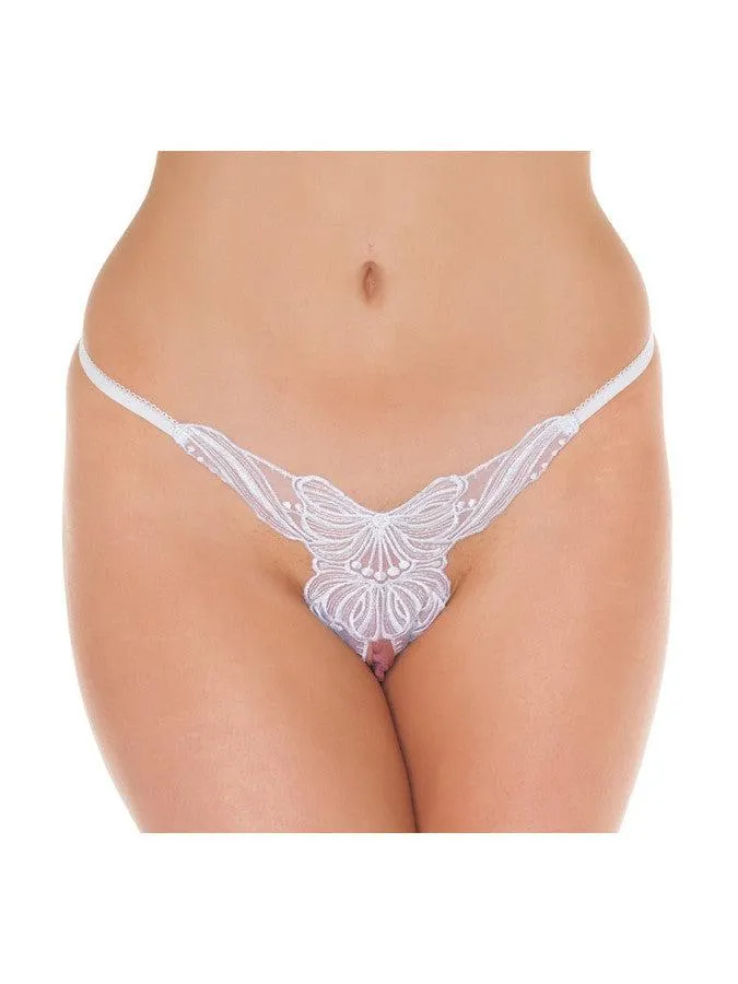 Amorable - Luxe Slip Met Vlinder Motief En Open Kruis - Wit - One Size
