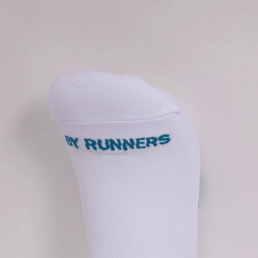 Bandit Running Cushion Run Current Quarter Socks - White with Steel Blue - 2 Pack