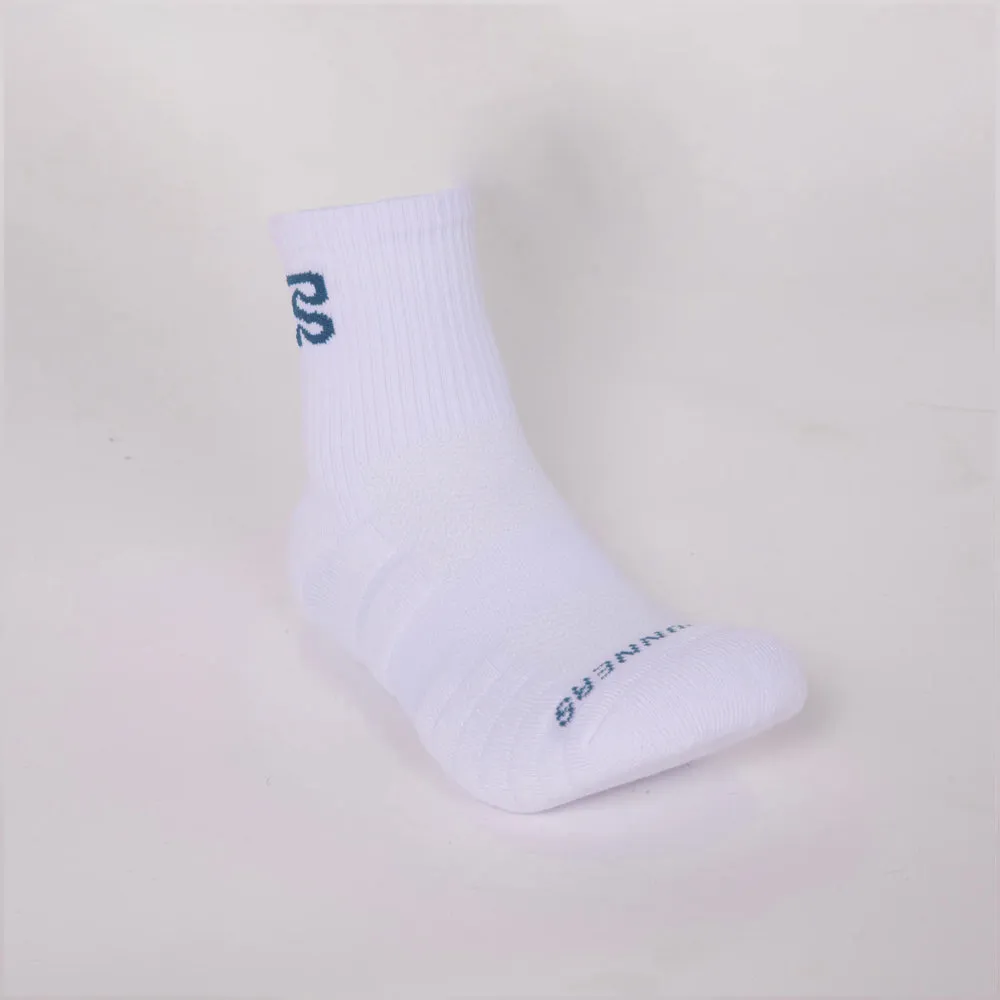 Bandit Running Cushion Run Current Quarter Socks - White with Steel Blue - 2 Pack