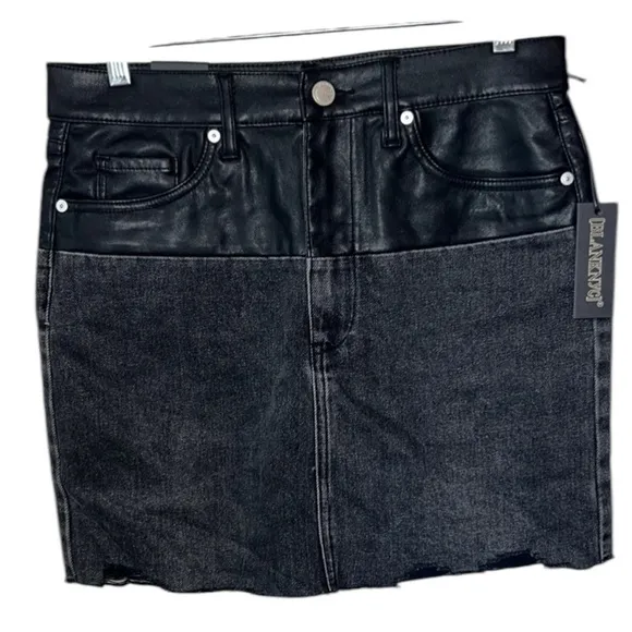 Blank NYC Mixed Media Black Denim and Faux Leather Skirt Size 27