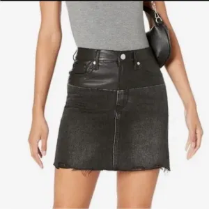 Blank NYC Mixed Media Black Denim and Faux Leather Skirt Size 27