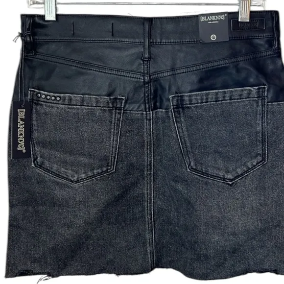 Blank NYC Mixed Media Black Denim and Faux Leather Skirt Size 27