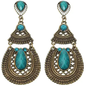 Blue Beaded Rhinestone Chandelier Post Earrings