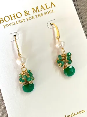 Boho & Mala Natural Stone & Pearl Gold Plated Drop Earrings