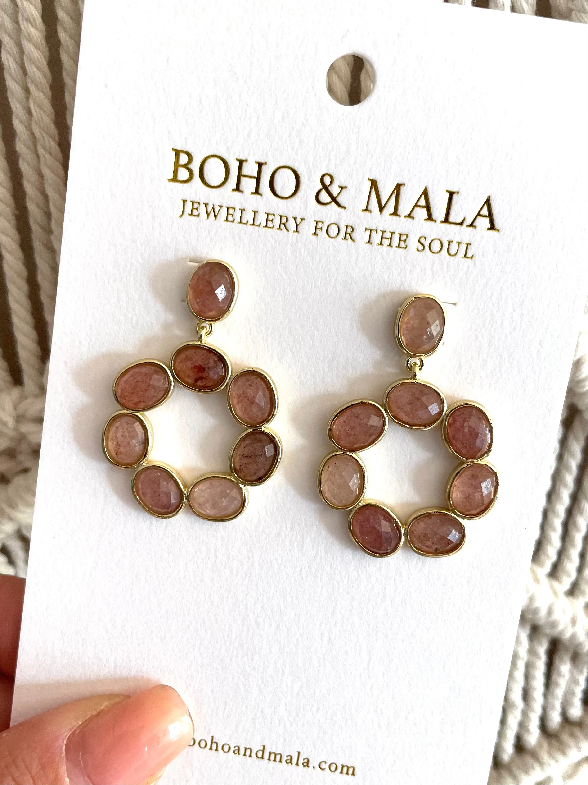 Boho & Mala Pink Stone Drop Earrings