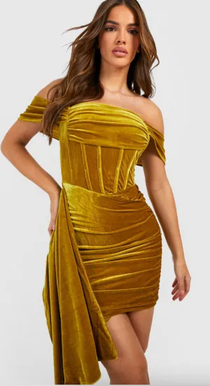 BOOHOO Velvet Corset Drape Dress