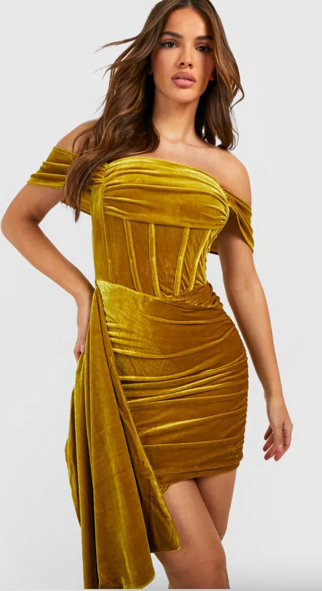 BOOHOO Velvet Corset Drape Dress