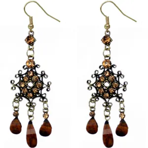 Brown Elegant Chandelier Gemstone Earrings