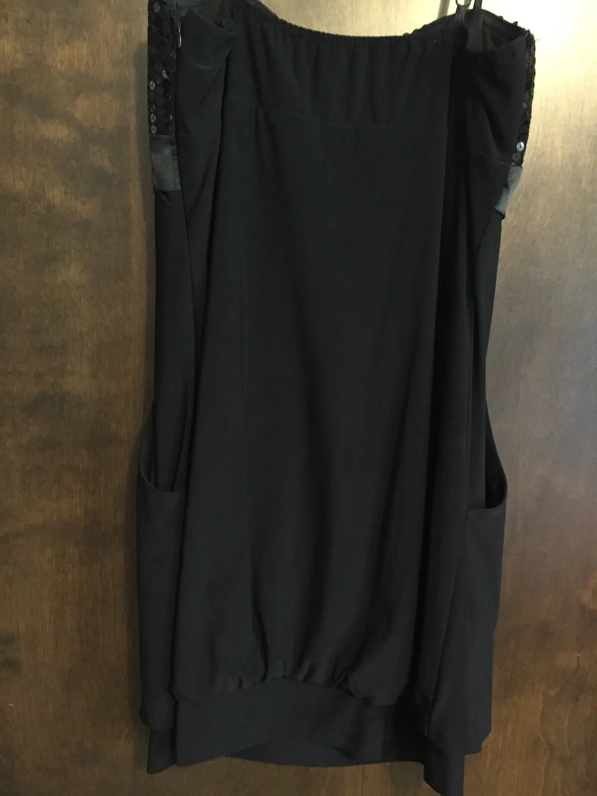 Cache Sz 10 Black Sequin & Knit Bubble Pocket Dress Club Evening Comfy