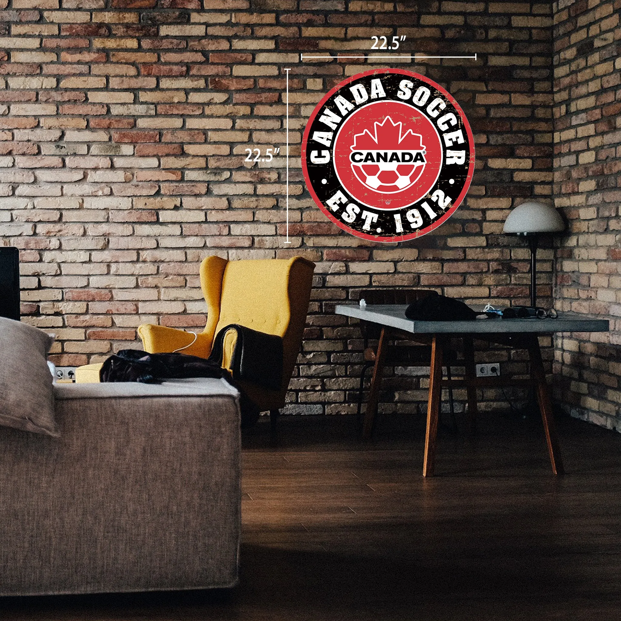 Canada Soccer Wall Sign - 22" Round Distressed