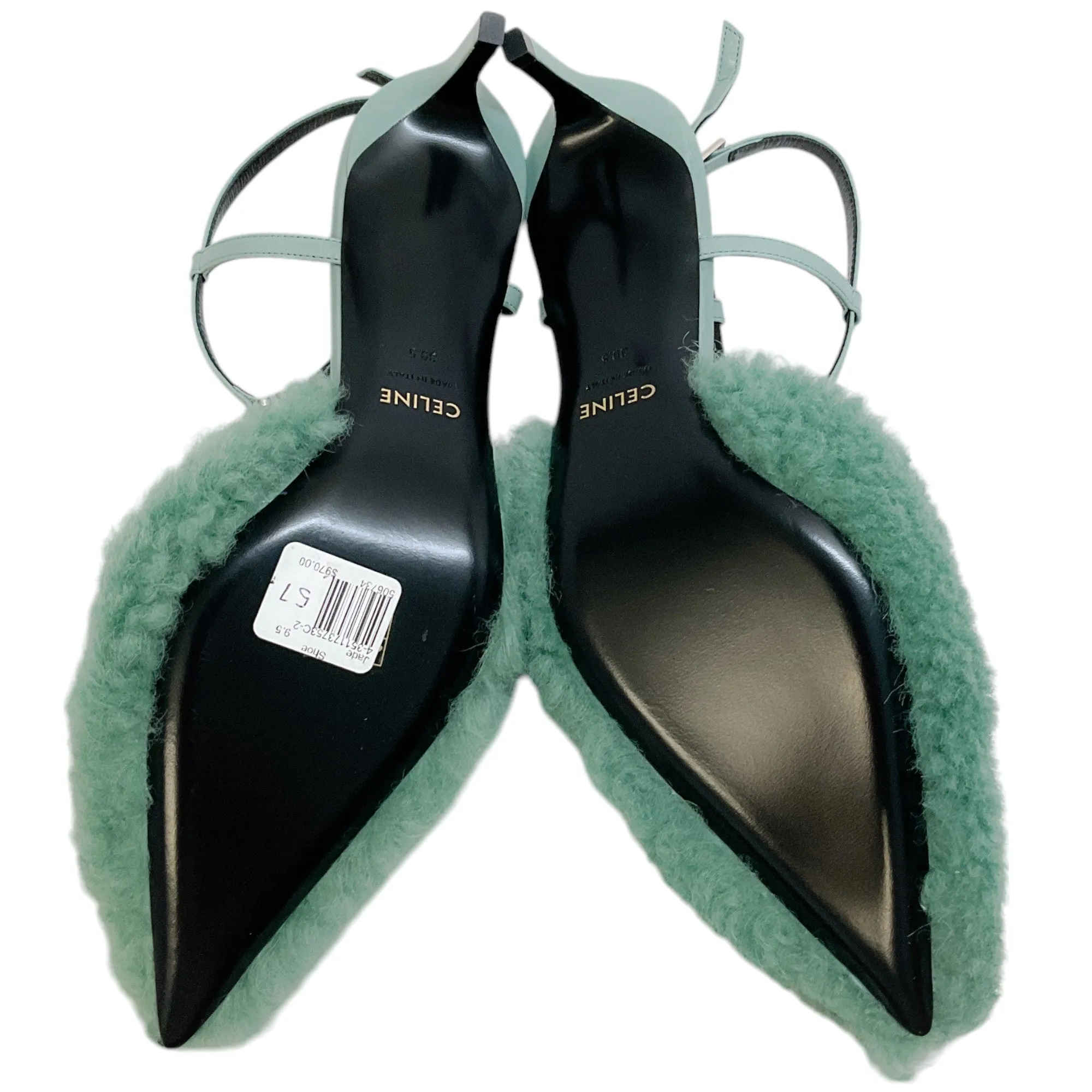 Celine Winter Green Shearling and Lambskin Strap Pump 50