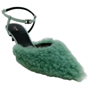 Celine Winter Green Shearling and Lambskin Strap Pump 50
