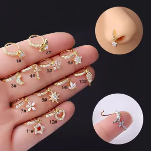 Chic CZ Inlaid Dangling Nose Piercing Nose Hoop