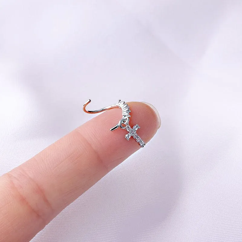 Chic CZ Inlaid Dangling Nose Piercing Nose Hoop