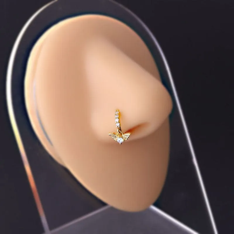 Chic CZ Inlaid Dangling Nose Piercing Nose Hoop