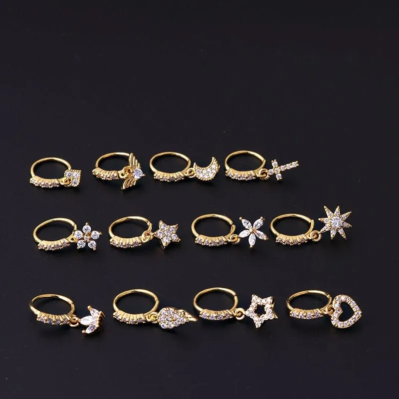 Chic CZ Inlaid Dangling Nose Piercing Nose Hoop