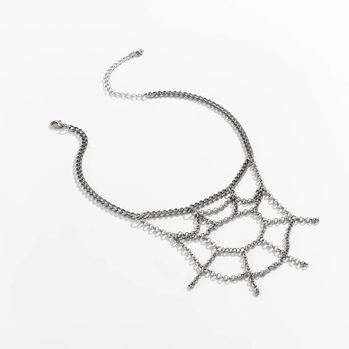 Chic Hollowed-Out Cobweb Necklace Chain Bra Set